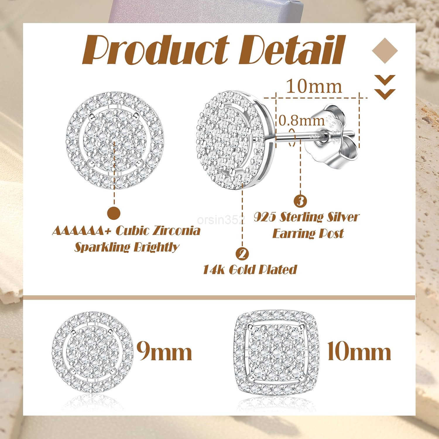 Earrings for Men Sterling Silver Mens Earrings BlackSilver14K Gold Earrings for Men Iced Out Earrings Halo Square Earrings Mens Stud Earrings SetW2509