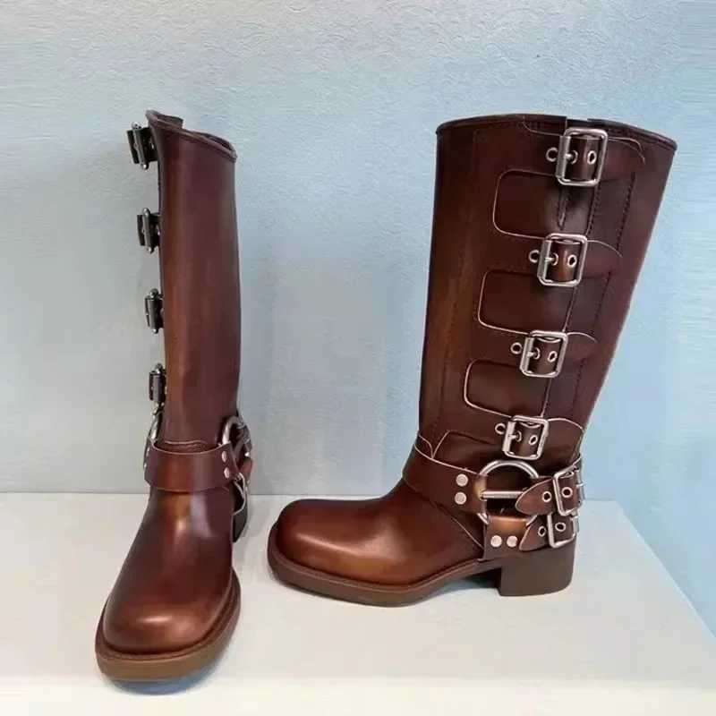 Autumn and Winter 2024 Vintage Boots Women Summer Thin Western Cowboy Boot Medium Heel Boots Leather Boots Cavalry Boot Z250909