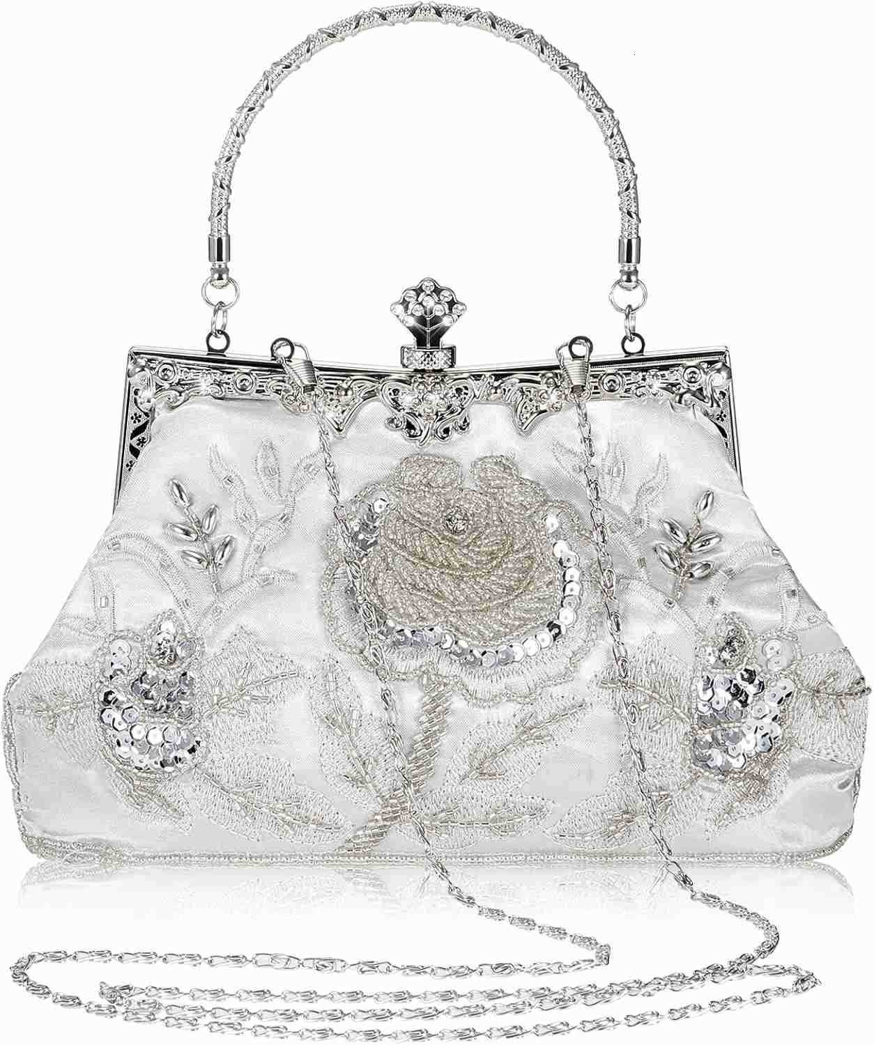 Beaded Clutch 86 x 52 x 28 Inch Vintage Embroidery Evening Bag Sequin Rhinestone Clutch Purse Floral Crossbody Bag Z25909