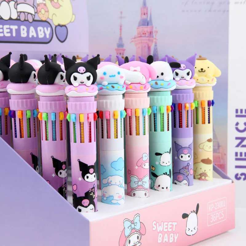 Sanrio Ballpoint Pen 36pcs Kuromi Hello Kitty Cinnamoroll 10 Color 07 School Student Stationery Draw Wrirte Mark Pen L250908