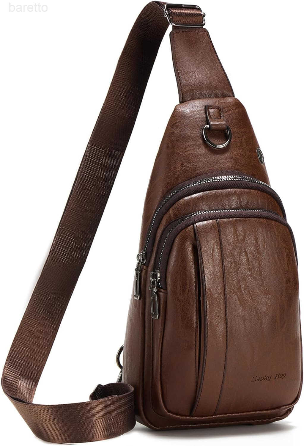 Rop Men Sling Bag Anti Theft Shoulder Bag Small Leather Crossbody Sling Backpack with USB Charge Port Brown Z250909