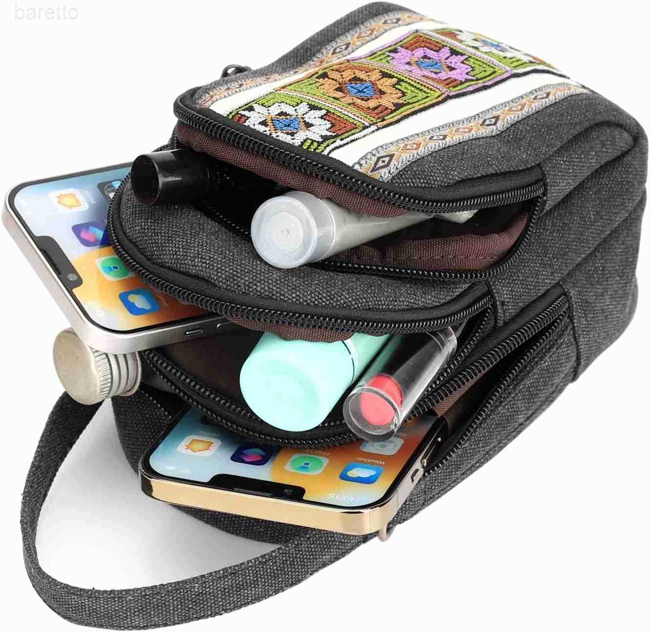 Canvas Small Crossbody Bag Cell Phone Purse for Women Embroidered Shoulder Bag Handbags Wallet Bag Pouch Z250909