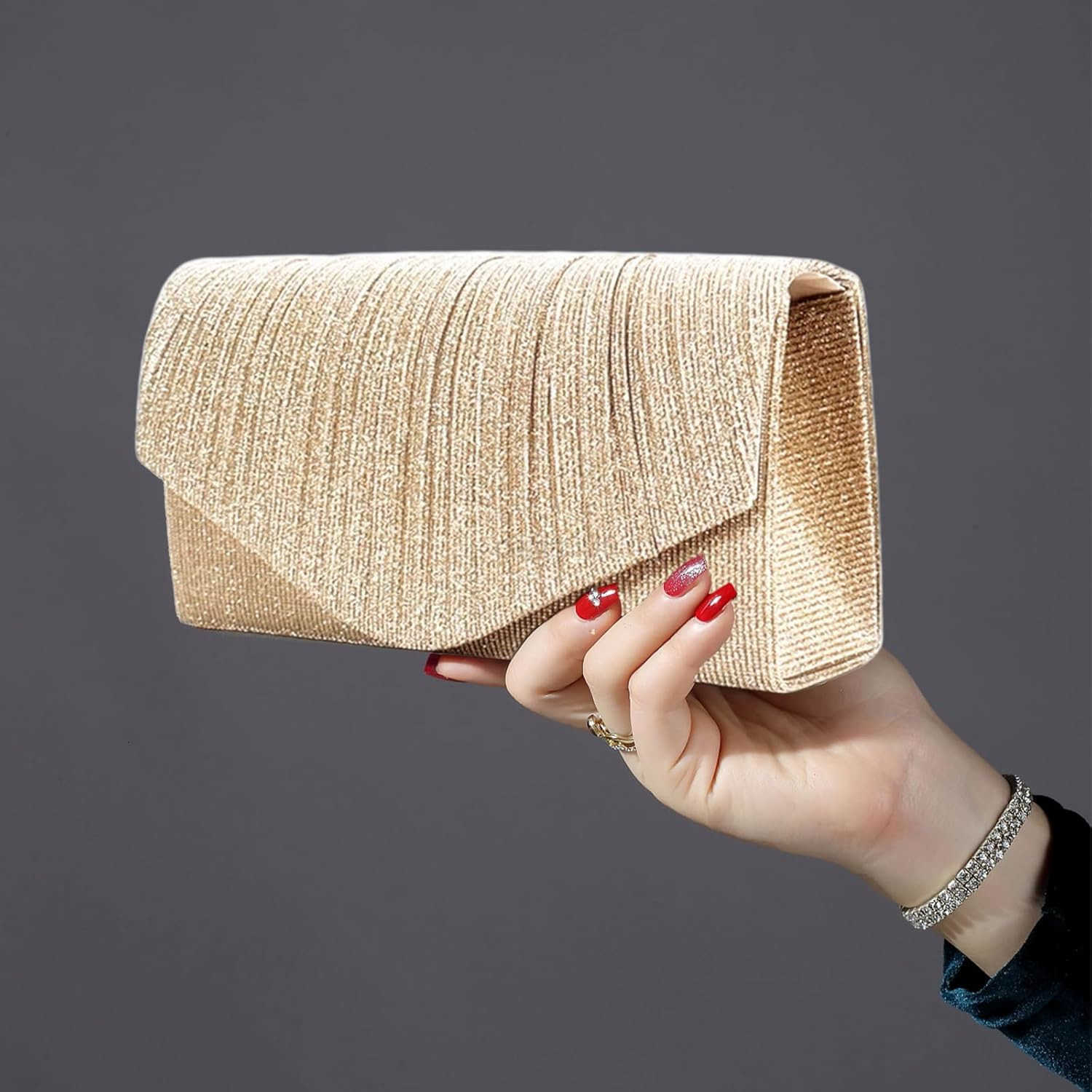 Purses for Women Glitter Evening Bag with Chain Strap Formal Pleated Design for Wedding Cocktail Party Z25909