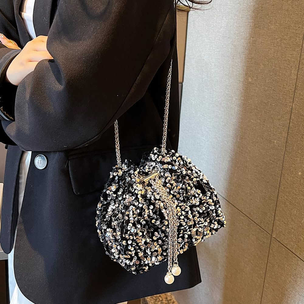 Shinny Evening Bag Bucket Purse Handbag Shoulder Bags Sequin Crossbody Bag Party Prom Crossbody Bag for Women Z25909