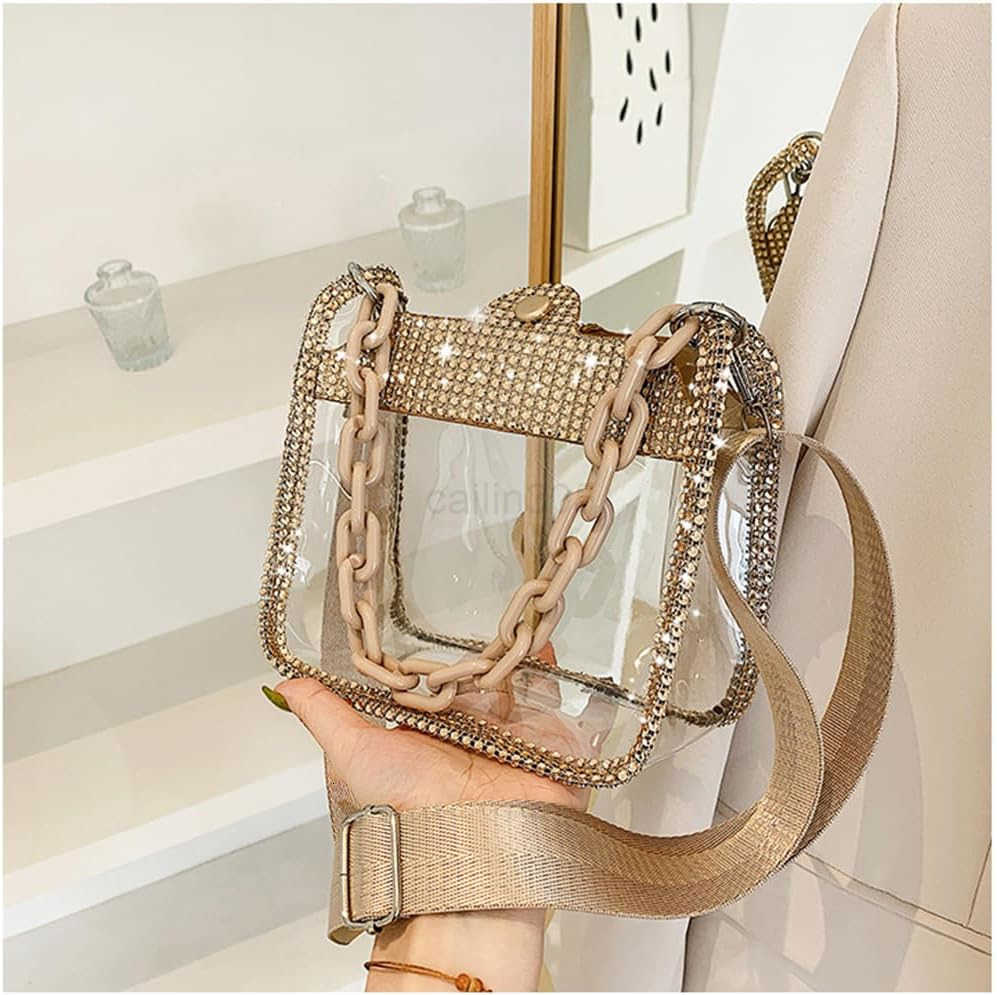Chain Evening Clutch Bag Stadium Approved Rhinestone Handbag Shoulder Bag Jelly Purse Z25909