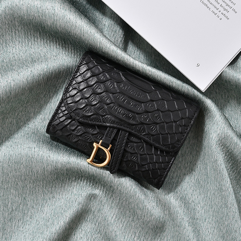 Luxury Brand Designer Bag Genuine Leather Short Wallet 2024 New Crocodile Pattern Embossed Buckle Coin Purse Korean Style Snake Pattern Multi-Card Slo