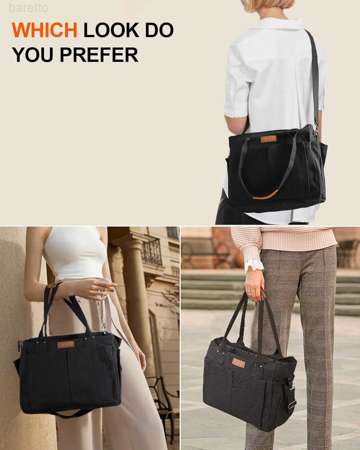 Canvas Tote Bags for Women Large Utility Tote Bags with Pockets Zip Top for Teacher Nurse Work Z250909
