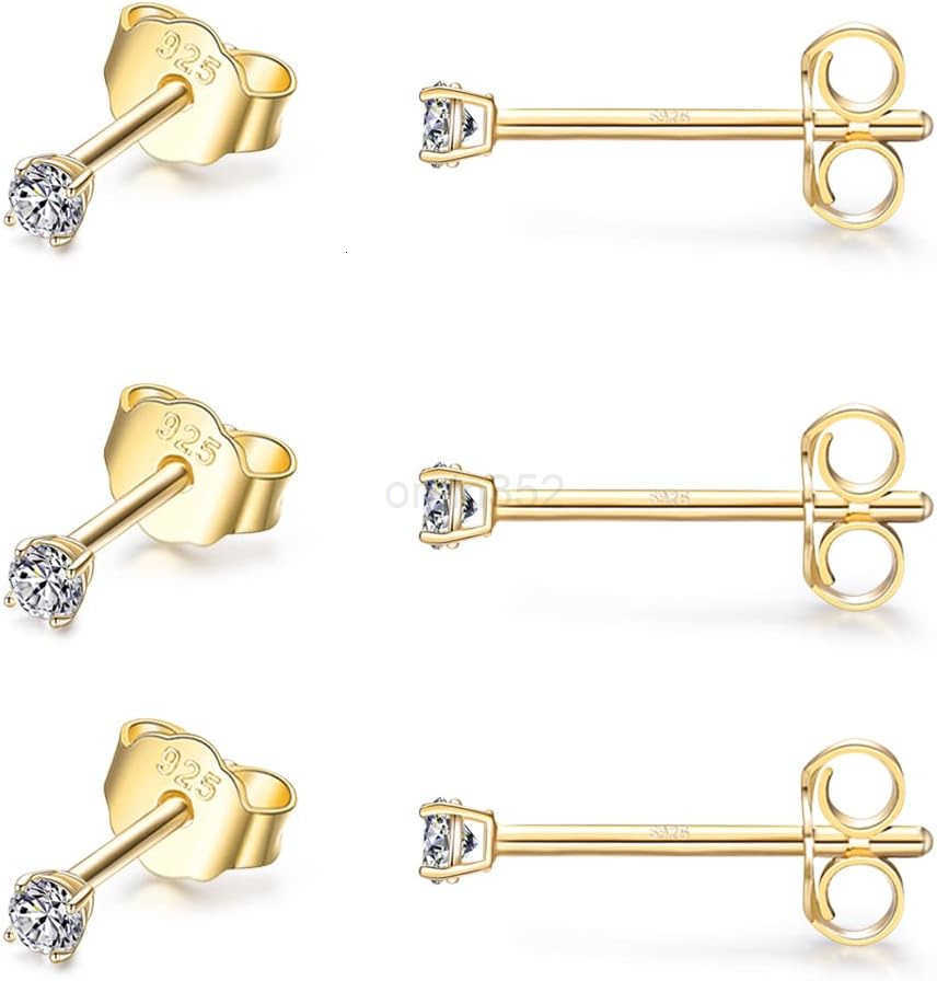 Sterling Silver Stud Earrings for Women 3 Pairs of 2mm Tiny Ball Stud Earrings Round CZ Cubic Zirconia Earrings Pearl Earrings Set Cartilage Small Tra