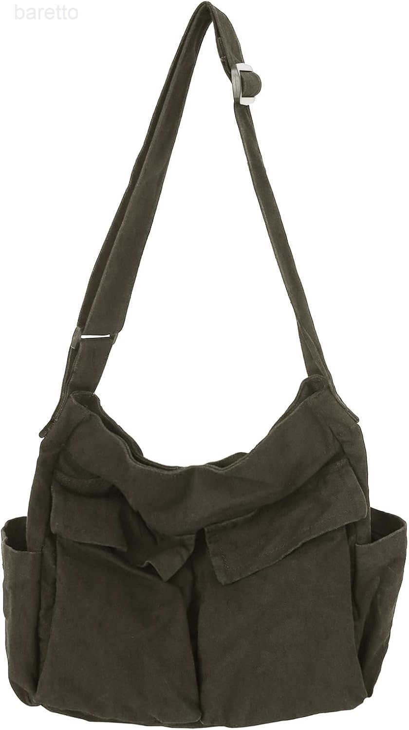 Canvas Messenger Bag Large Hobo Bag Crossbody Shoulder Bag Tote Bag with Pocket for Women and Men Z250909