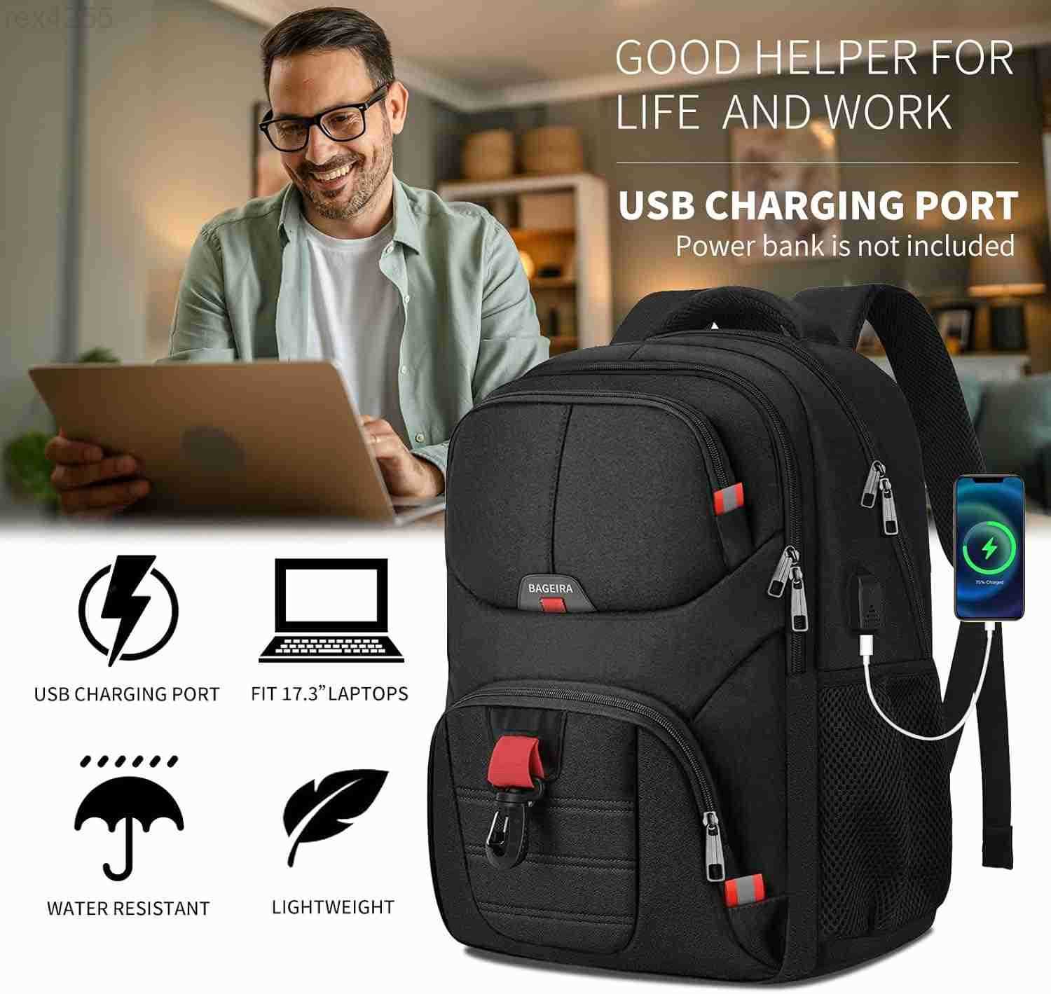 Black Backpack for Men School Backpack for Boys Teens Backpacks for School College backpack Book Bag Water Resistant Bookbag Business Work Travel Moch