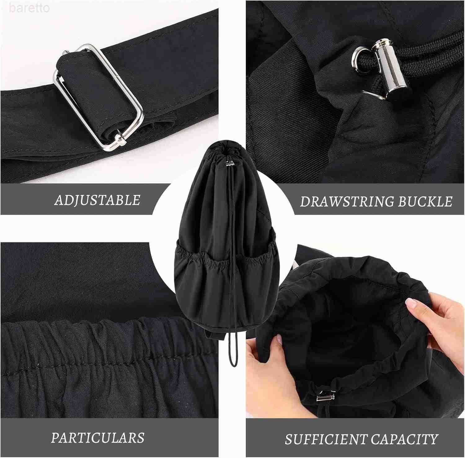 Shoulder Bag for Men Women Stylish Drawstring Backpack Lightweight Crossbody Sling Bag Minimalist Casual DaypackBlack Z250909