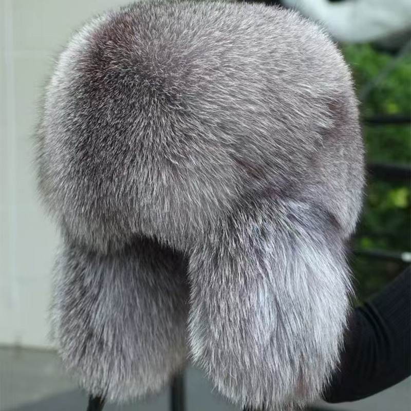 Outdoor Women Natural Fox Fur Russian Ushanka Hats Winter Thick Warm Ears Fashion Bomber Hat Lady Genuine Real Fox Fur Cap 241014