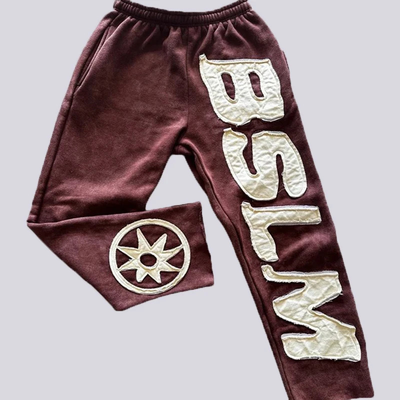 United States Spring Loose Straight Women Casual Letters Embroidered Flowers High Street Fashion Elastic Waist Casual Pants 250818