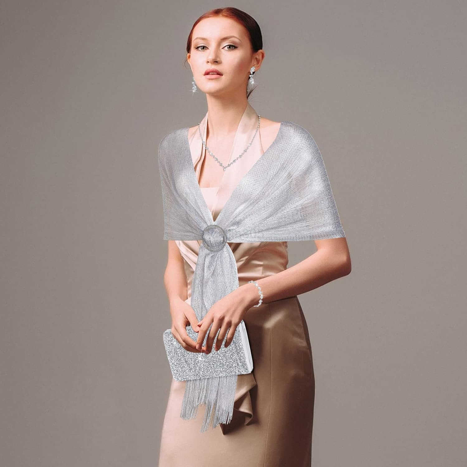 5 Pcs Women Accessories Including Shawls and Wraps Clutch Purse Rhinestone Jewelry Sets for Wedding Bridal Party Z25909