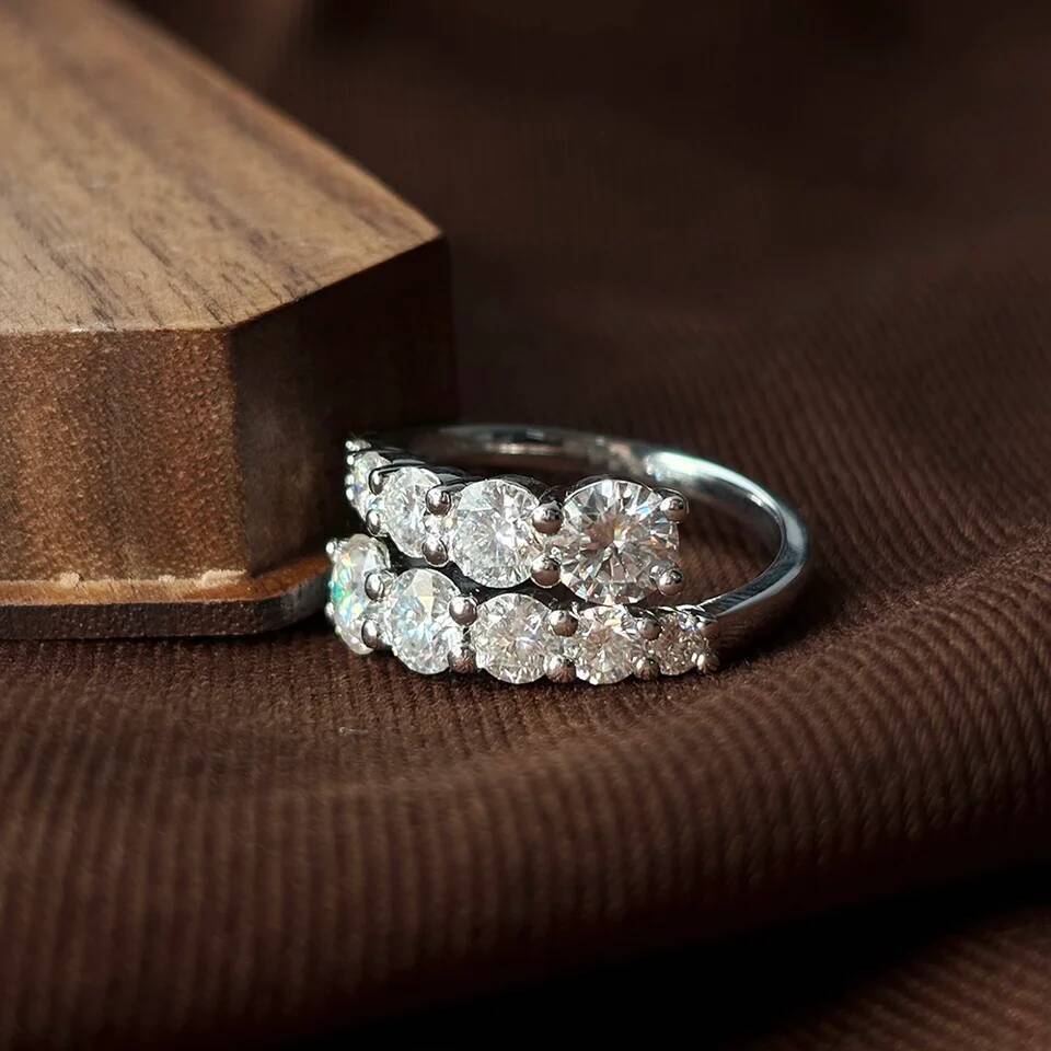 OEVAS Double Row Full Moissanite Rings for Women 100 S925 Sterling Silver Sparkling Lab Diamond Wedding Band Fine Jewelry Gift