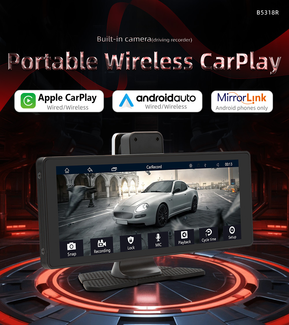 10 inch Wireless CarPlay Android Auto Touch Screen, Plug & Play 720P IPS HD Car Monitor Interior Accessories WiFi BT Universal Fit for Cars KOWANKIT X