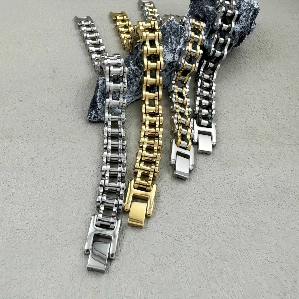 1pcs Punk Rock Stainless Steel Biker Mens Bracelet Link Chain Motorcycle Bike Bicycle Chain Bracelets Bangles JewelryXJ250909