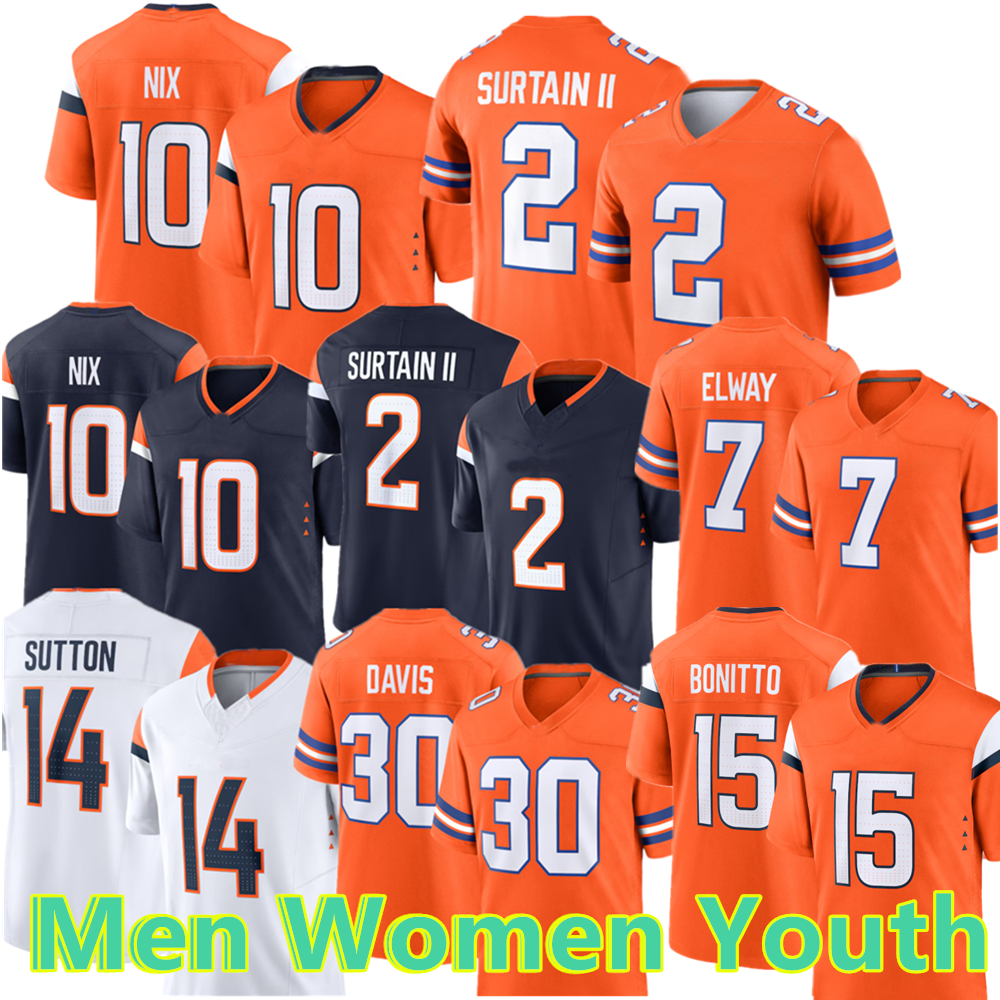 Custom 10 Bo Nix Patrick Surtain II Football Jerseys Manning Bonitto Hufanga Jerry Jeudy II John Elway Courtland Sutton Peyton