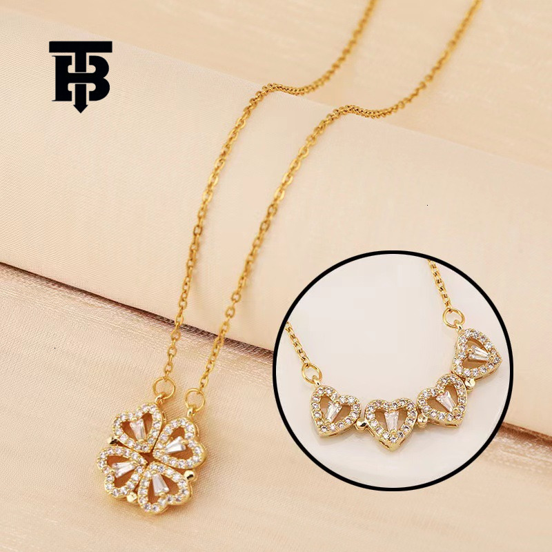 TB BHULAMTE Free Shipping New Designer Accessory Hot Selling Heart-shaped Clover Micro Paved Zircon Pendant Magnetic Heart-shaped Women's Necklac