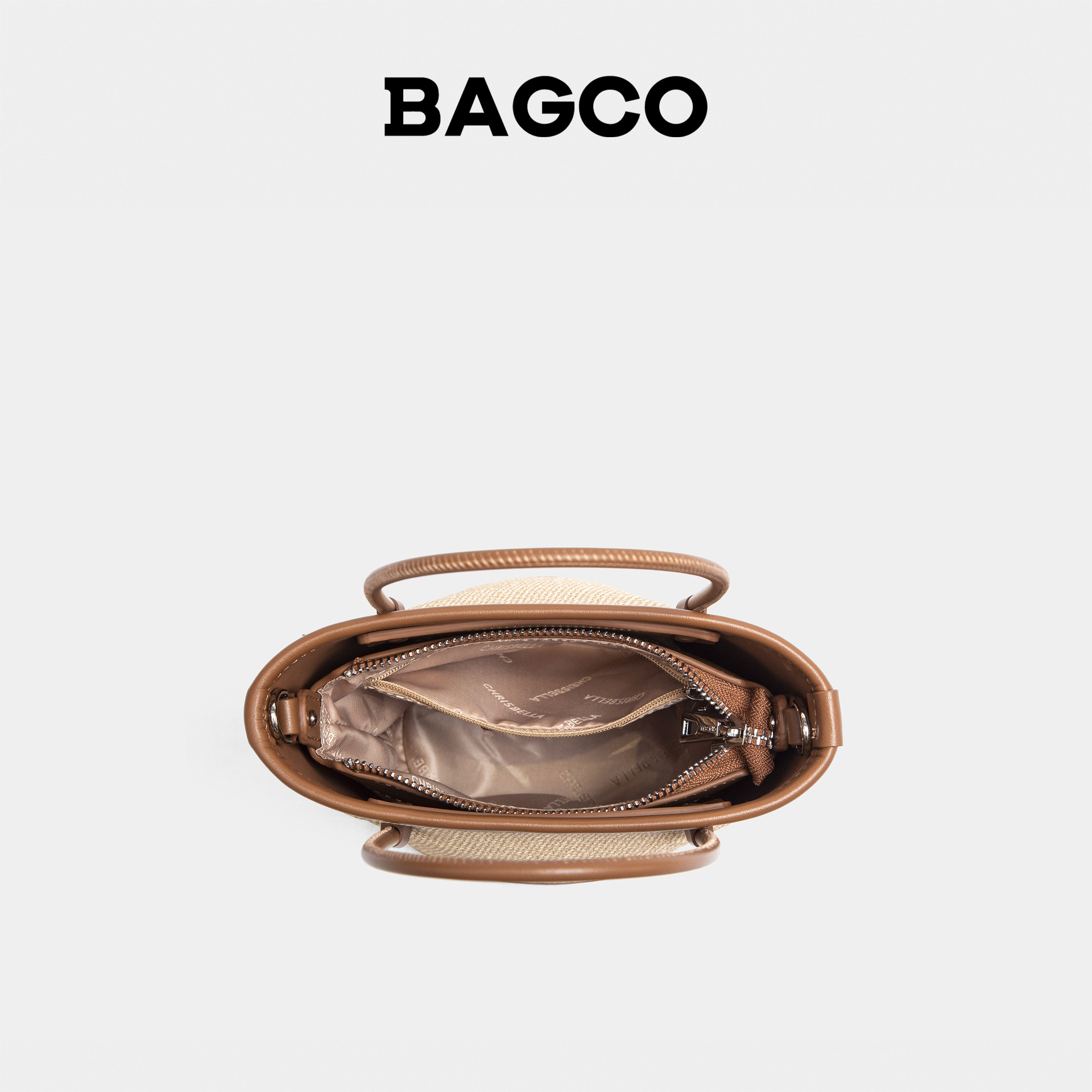 BAGCO woven leather women's early spring plain bucket crossbody cowhide handbag small carry bag
