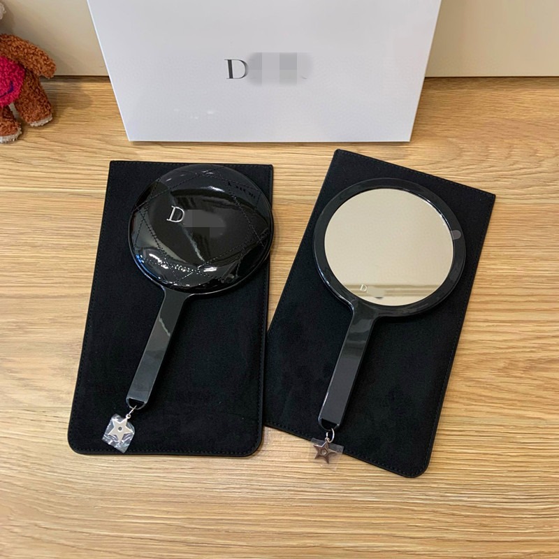 Classic Black Rhombus Handheld Makeup Mirror with Velvet Storage Bag