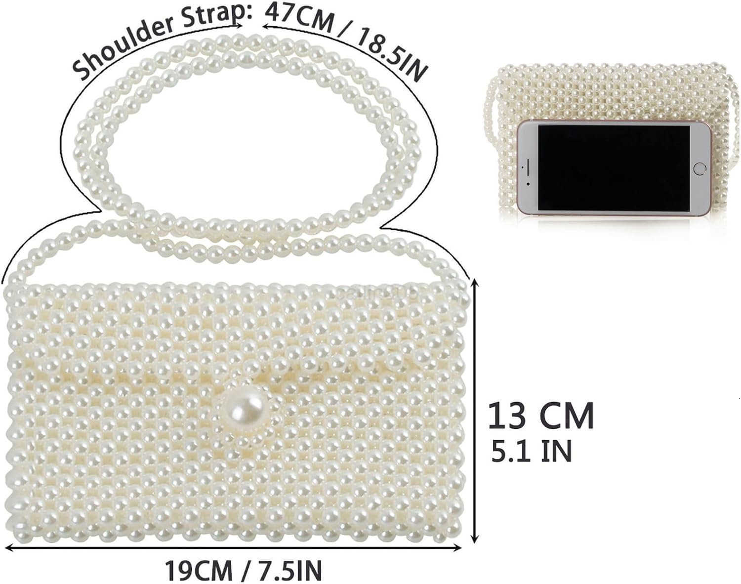 Pearl Bag Chain Bag Purse Shoulder Bag Evening Bags for Women Artificial Pearl Clutch Crossbody Beaded Handmade Bags for Party Wedding Bridal Travel Z