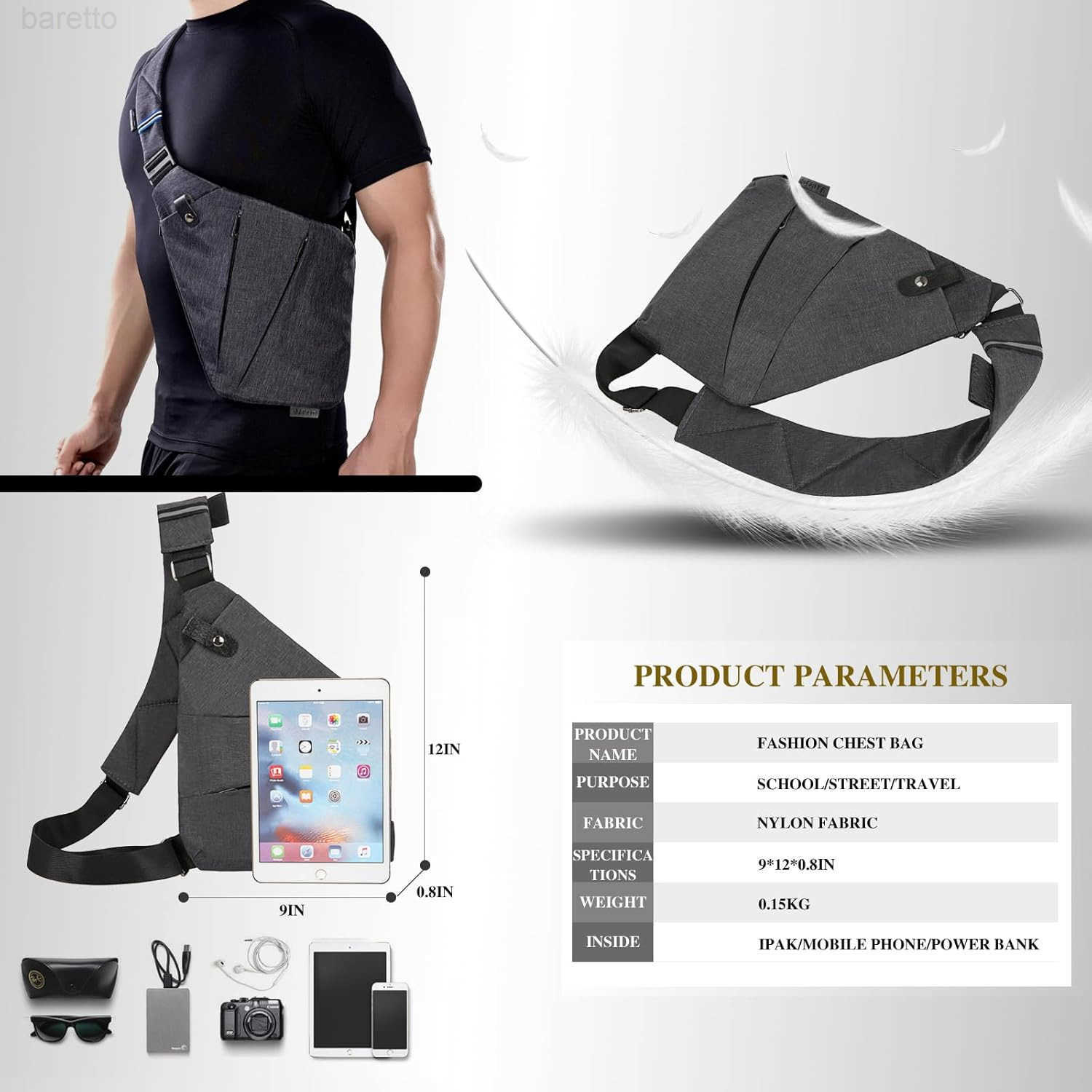 Holster Crossbody Chest Bag Waterproof Lightweight AntiTheftDesign for Travel Hiking Running Gym Z250909