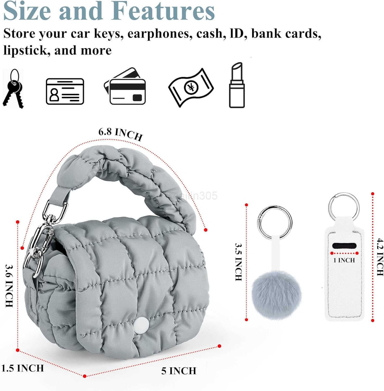 Two Sizes Quilted Wristlet Bag for Women Puffer HandbagsEvening BagsCharm Lipstick Bag Z25909