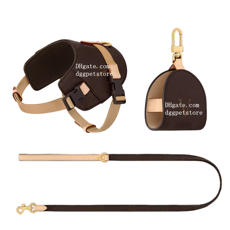 Designer Dog Harness Leash and Luxury Leather Dog Bags Holder Adjustable No Choke Easy On Service Classic Letter Pattern Dog Vest Harness for Small Medium Dogs S B267