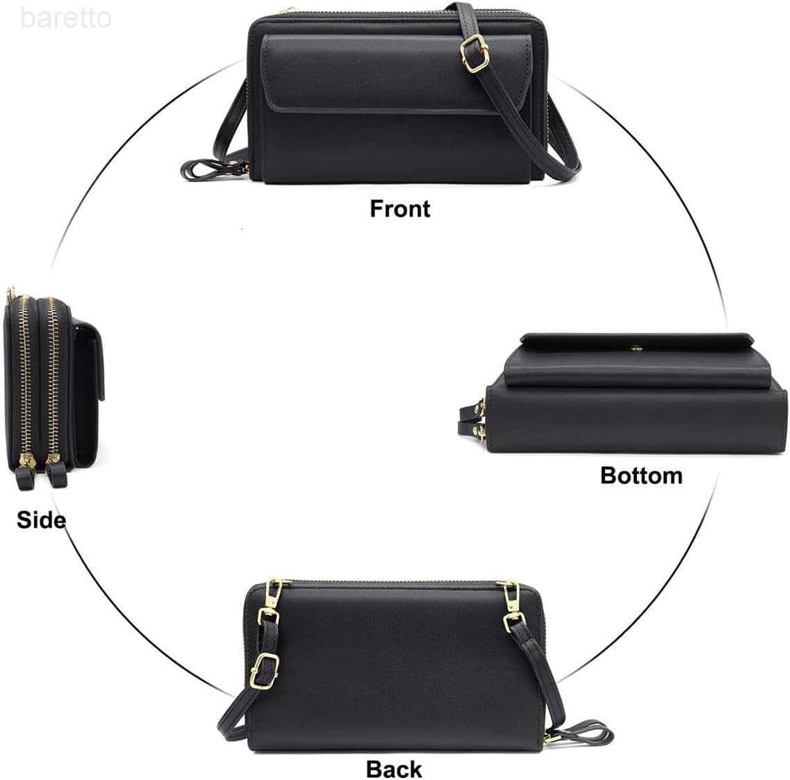 Leather Wallet Crossbody Shoulder Bag with Double Zipper and Mobile Phone Purse with Shoulder Strap Z250909