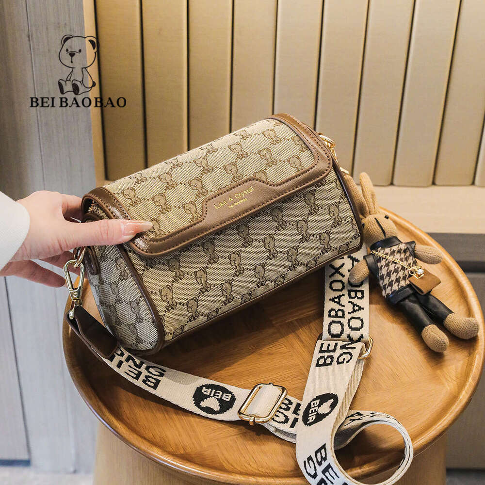 Canvas With Beibao PU Embroidery Small Square Bag For Women 2024 New Single Shoulder Crossbody Casual
