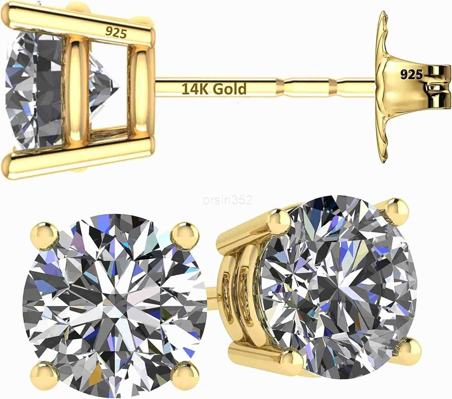 14K Solid Gold Post Silver Simulated Diamond Stud Earringscubic zirconia earrings studs 30ct to 800ctW250909