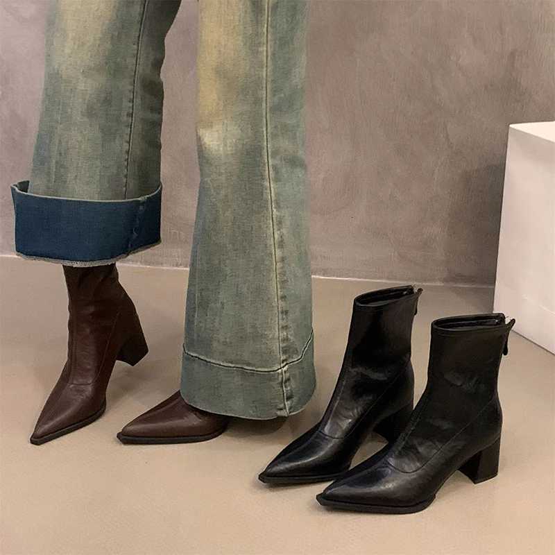 Designer Vintage Women Ankle Boots Fi Pointed Toe Short Booties Elegant High Heels Shoes Botas MujerXJ250909