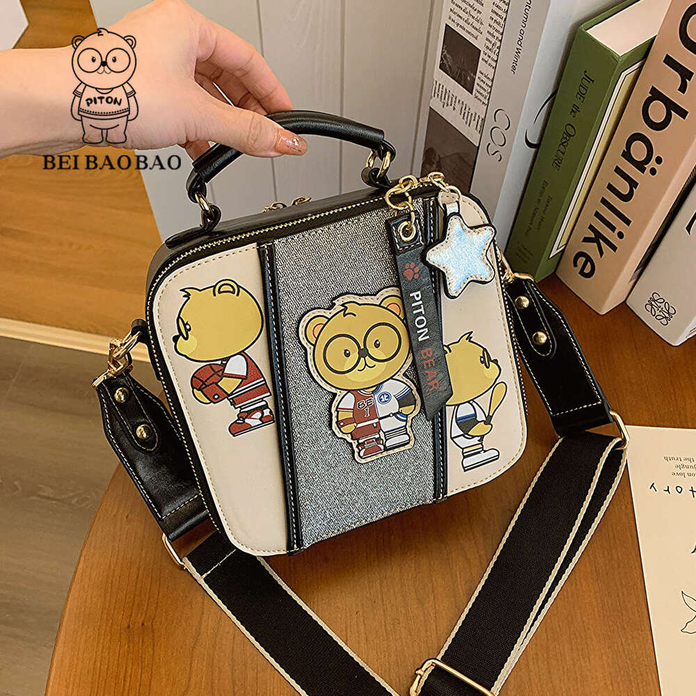 Baggy Nordic Style Small Multi-Compartment Square Box For Women Cartoon Bear Handbag Shoulder Crossbody Bag