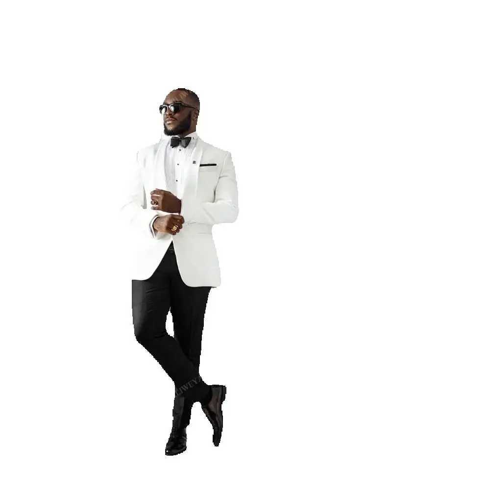 Formal Suits for Mens Wedding Shawl Lapel 2 Pieces White Jacket Black Pants Male Clothing Banquet Business Costume Homme W250910