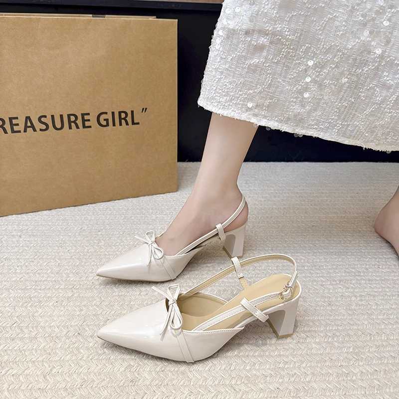Elegant Butterfly Knot High Heel Sandals Womens French Design Pointed Toe Cover Head Summer New Style Ladies Rubber Sole Shoes W250910