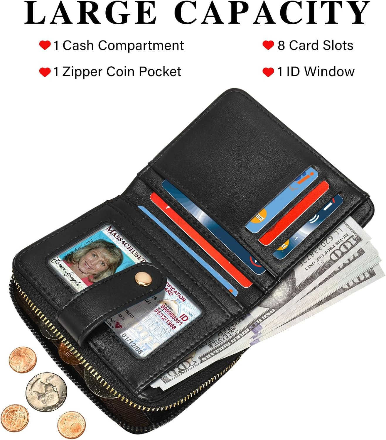 Wallet Women Small RFID Blocking Bifold CARD Wallets with ID Window and Tassel Zipper Coin Pocket Ladies WalletZ250910