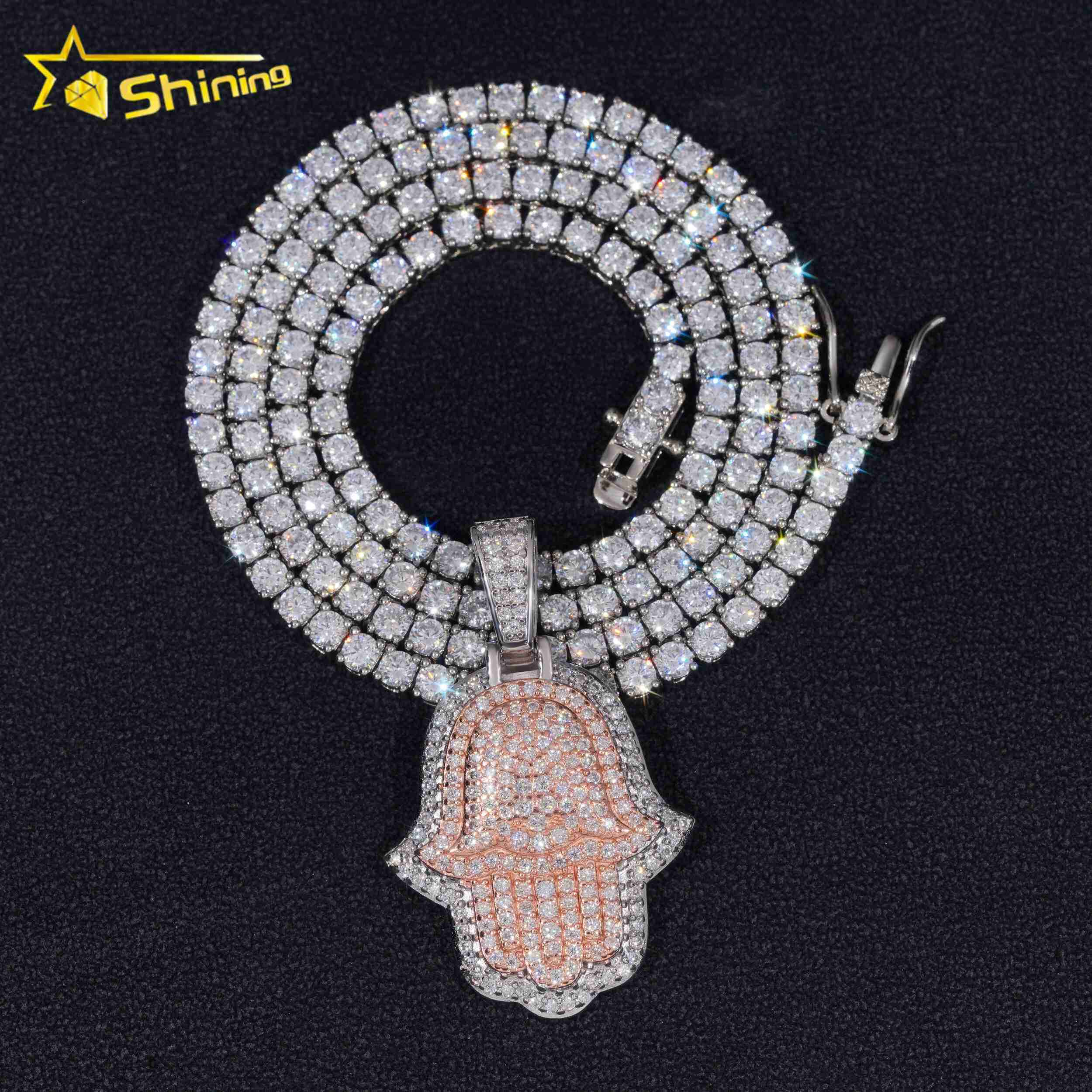 Pass Diamond Tester Hip Hop Jewelry 925 Silver Gold Plated Iced Out 2 Tones Custom Moissanite Pendant Hamsa Pendant