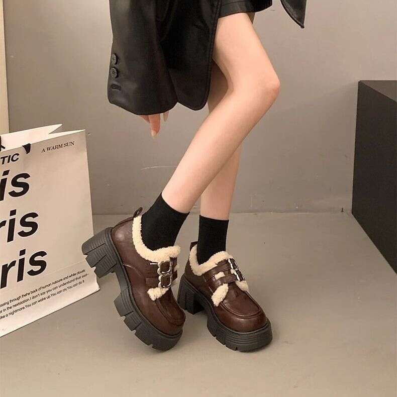 Chunky Heel Designer Shoe Thick Sole Petite Mary Jane Leather Shoes British Style Loafers for Women 2025 Autumn New