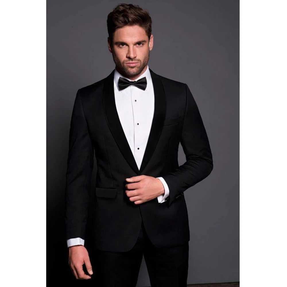 Black Velvet Shawl Lapel Men Suits 2 Piece Fashion Handsome Gentleman Wedding Tuxedo Elegant Party Prom Male Suit Slim 006A W250910