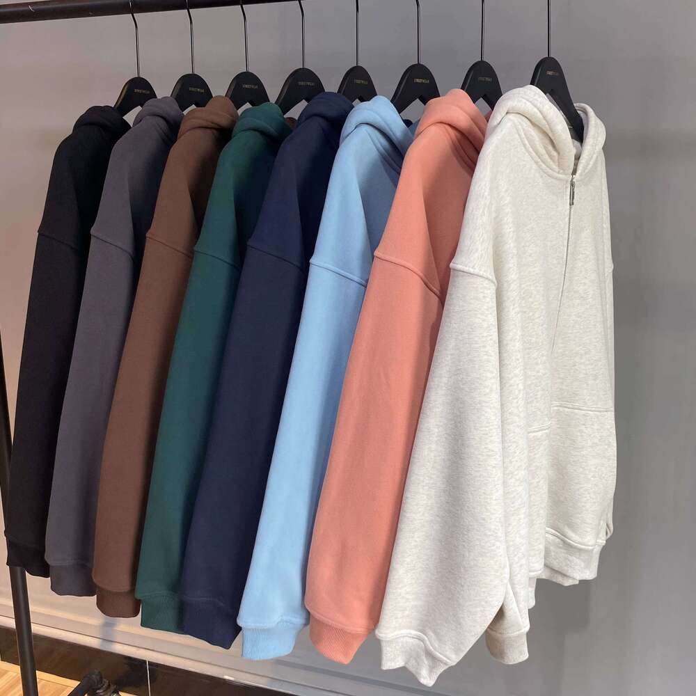 Oversized Unisex Blank Men's Heavyweight Wool Short Zipper Hoodie