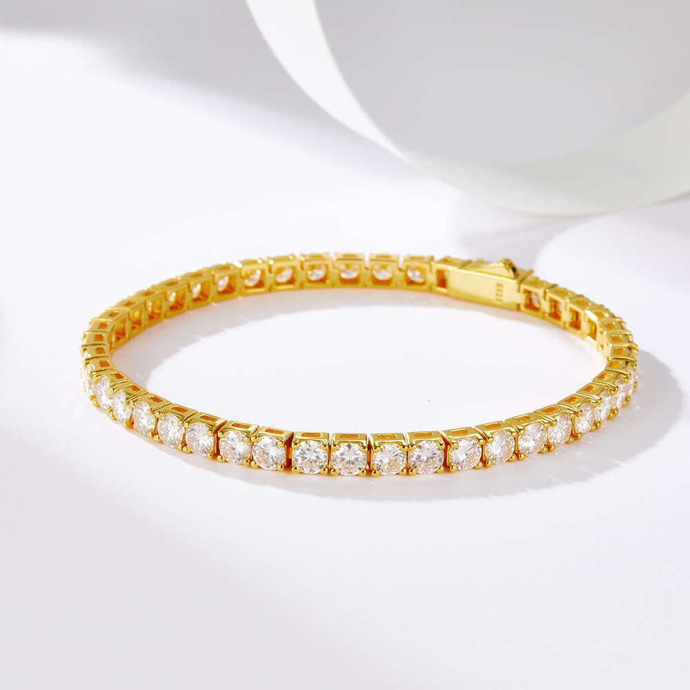 12462 Fine Fashion Sterling Sier and Gold Plated Moissanite Tennis Bracelet for Men & Women Hiphop Rock Style