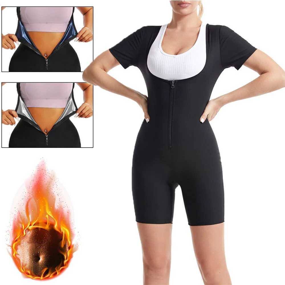 Women Sauna Sweat Shirt Zipper Slimming Sweat Suit for Weight Loss Short Sleeves Fat Burning Waist Body Shaper Sauna Top W250910