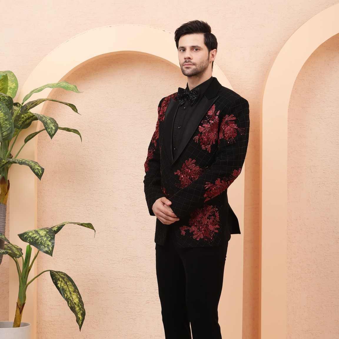 Luxury Men Suits Single Breasted Groom Prom Blazer Wedding Tuxedos 2 Pieces Appliques Party Male Business Customized