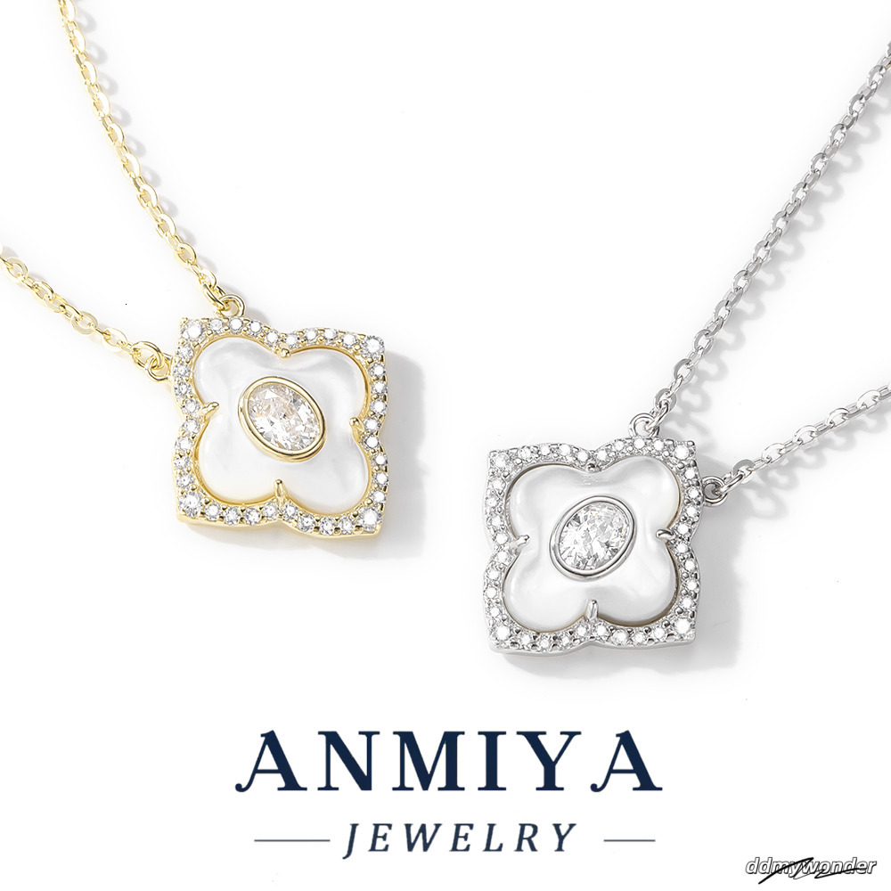 Unisex Sterling Sier Four Leaf Clover Pendant Necklace Customizable With White Shell And Zircon For Engagement ddmywonder ddmywonder