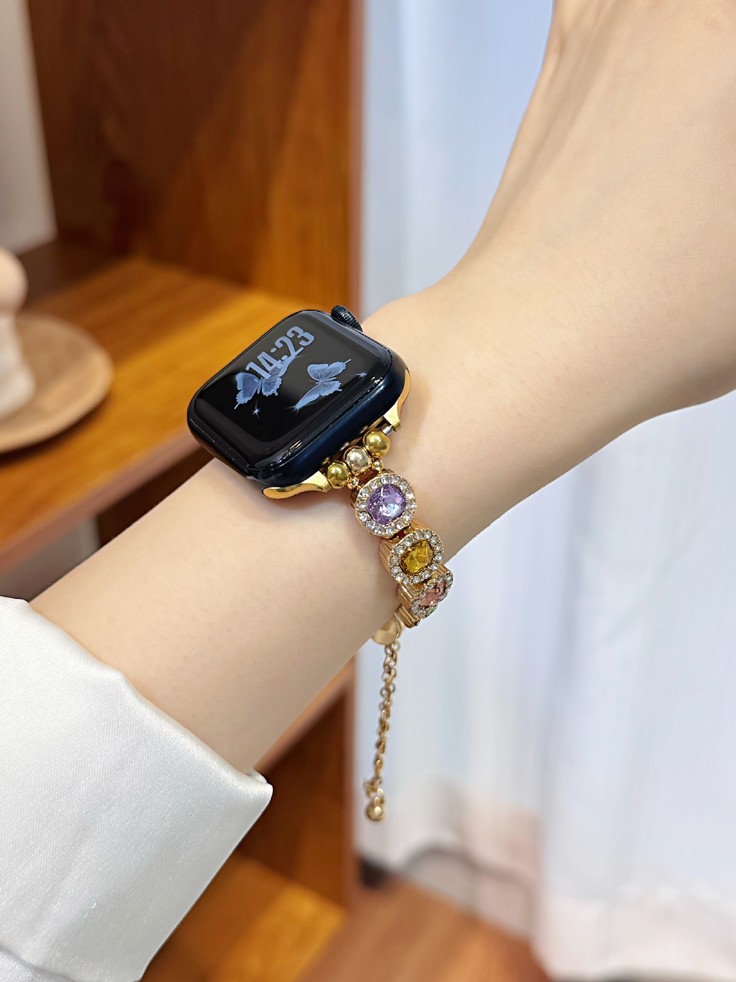 2025 Color Diamond Metal Chain Advanced Suitable for Apple Watch Strap Fashion 38mm 40mm 41mm 42mm 44mm 45mm iWatc Series Luxury Designer Golden Diamo