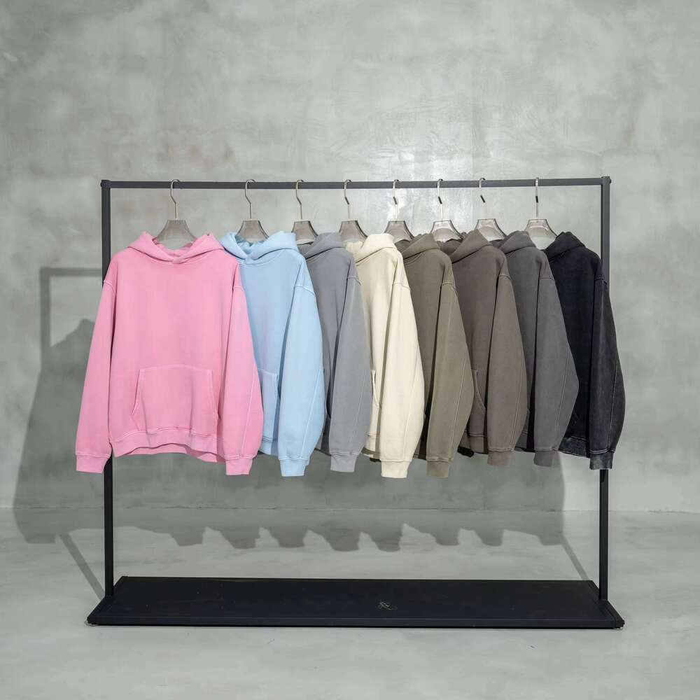 360g High-Quality Drop Shoulder Cotton Hoodie with Embroidery Print Solid Pattern Washed Sweatshirt - Winter Oversized