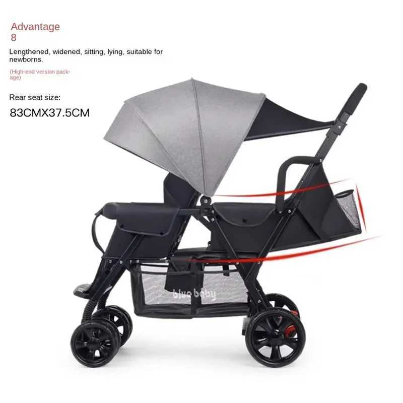 Baby Twin Stroller Removable Rear Seat 07 Years Old Double stroller Onekey Folding Fourwheel Antiskid Shock Absorption W250910