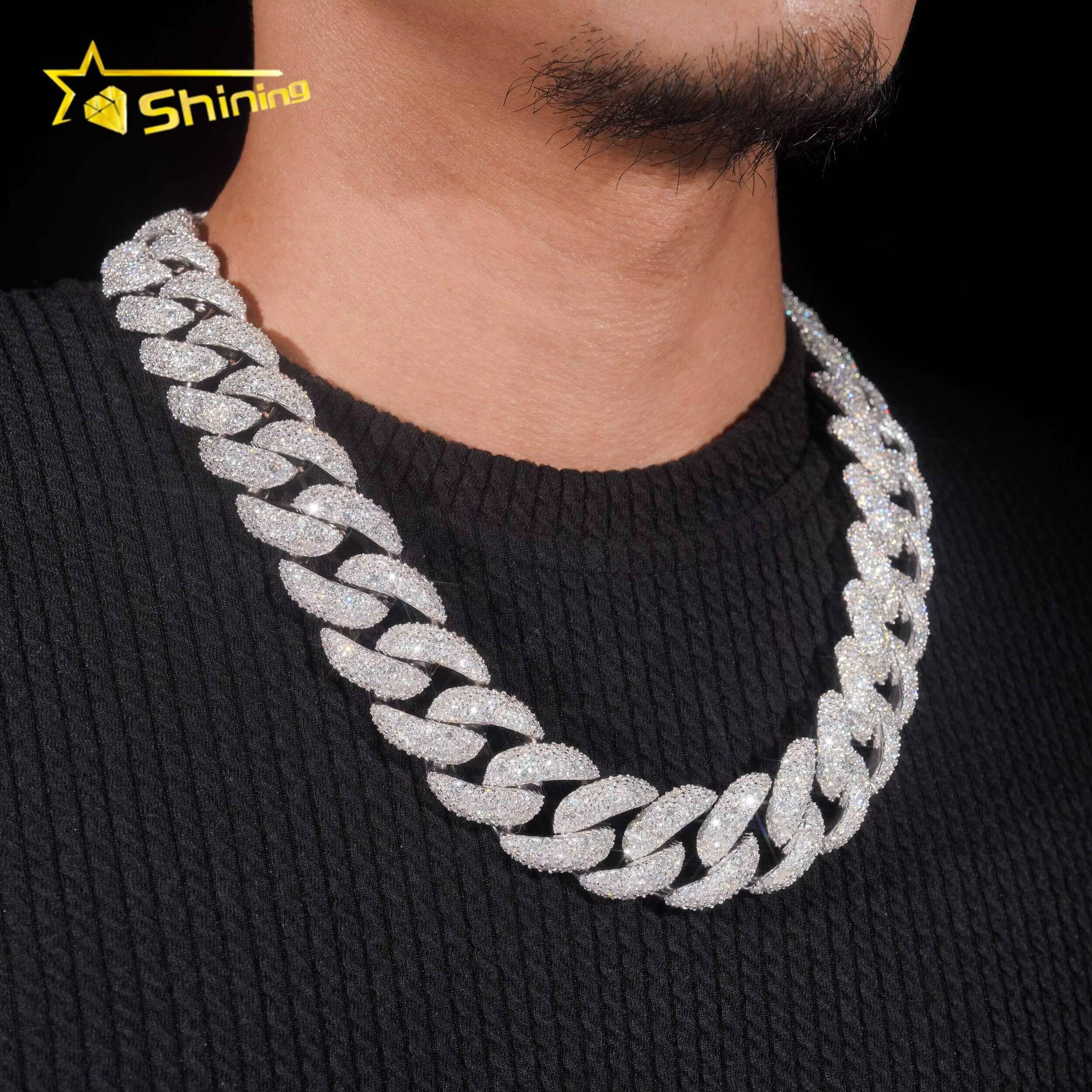 Big Heavy Cuban Chian Vvs Moissnaite Iced Out Jewelry Sterling Silver 925 White Gold Plated 24mm Mens Mosaic Hip Hop Necklace