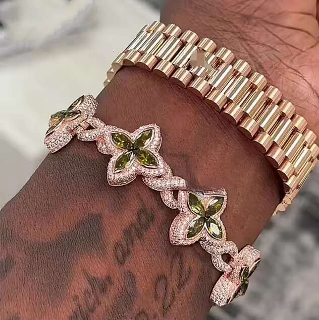 New Arrival Custom Rapper VVS Moissanite Infinity Bracelet Mens Sier Marquise Eye Four Leaf Clover Bracelets